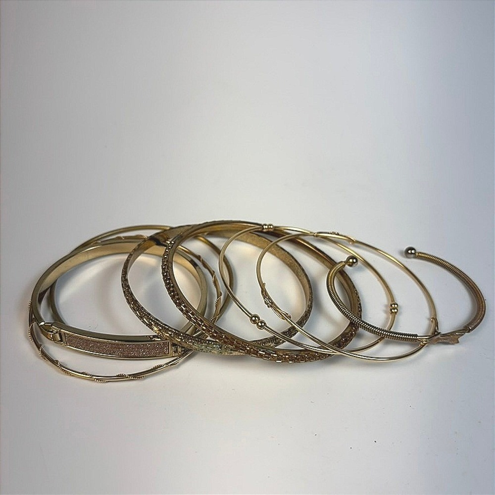 Bangle Bracelet Set Gold Tone Textured Glitter Boho Statement Stackable Lot